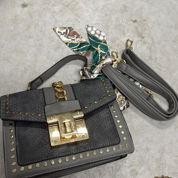 Leather Handbag , Top Handle or Long Strap NEW Snake and Gold Gromets - Silk Tie - Picture 1 of 8